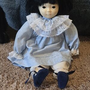 ​Vintage 1982 PBJ Collector Doll #6202 - Black Hair & Blue Polka Dot Dress